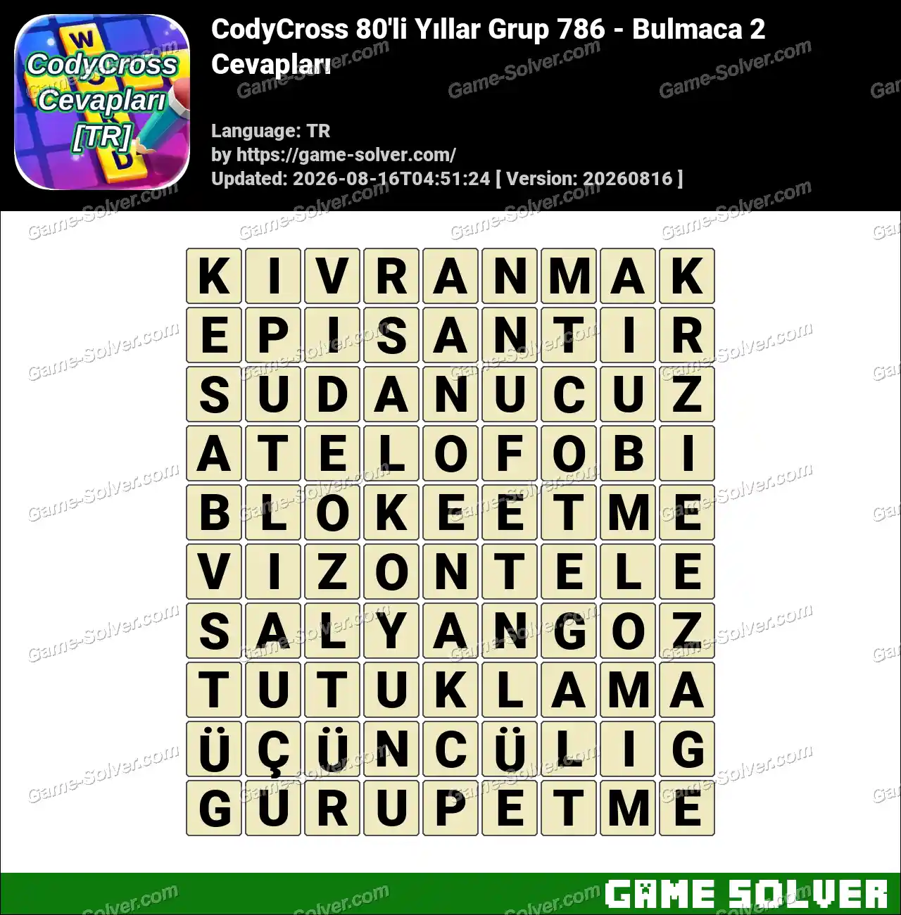 CodyCross 80’li Yıllar Grup 786 – Bulmaca 2 Cevapları